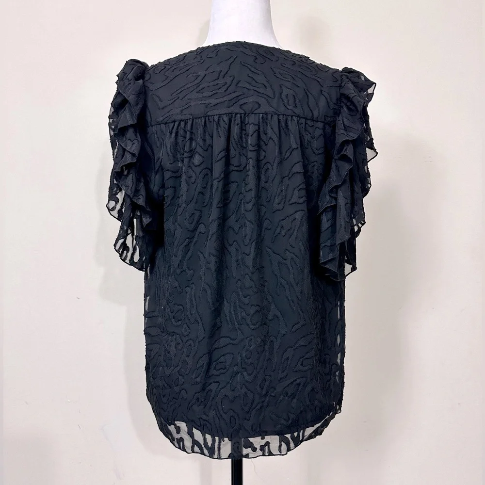 NWOT Anna Cate Black w Lace Overlay Ruffle Sleeves V-Neck Collar Pullover Top M - Picture 5 of 14